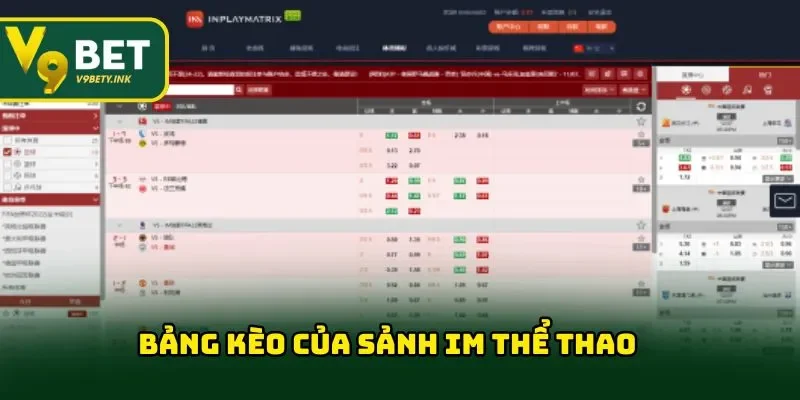 Bảng kèo của sảnh IM thể thao